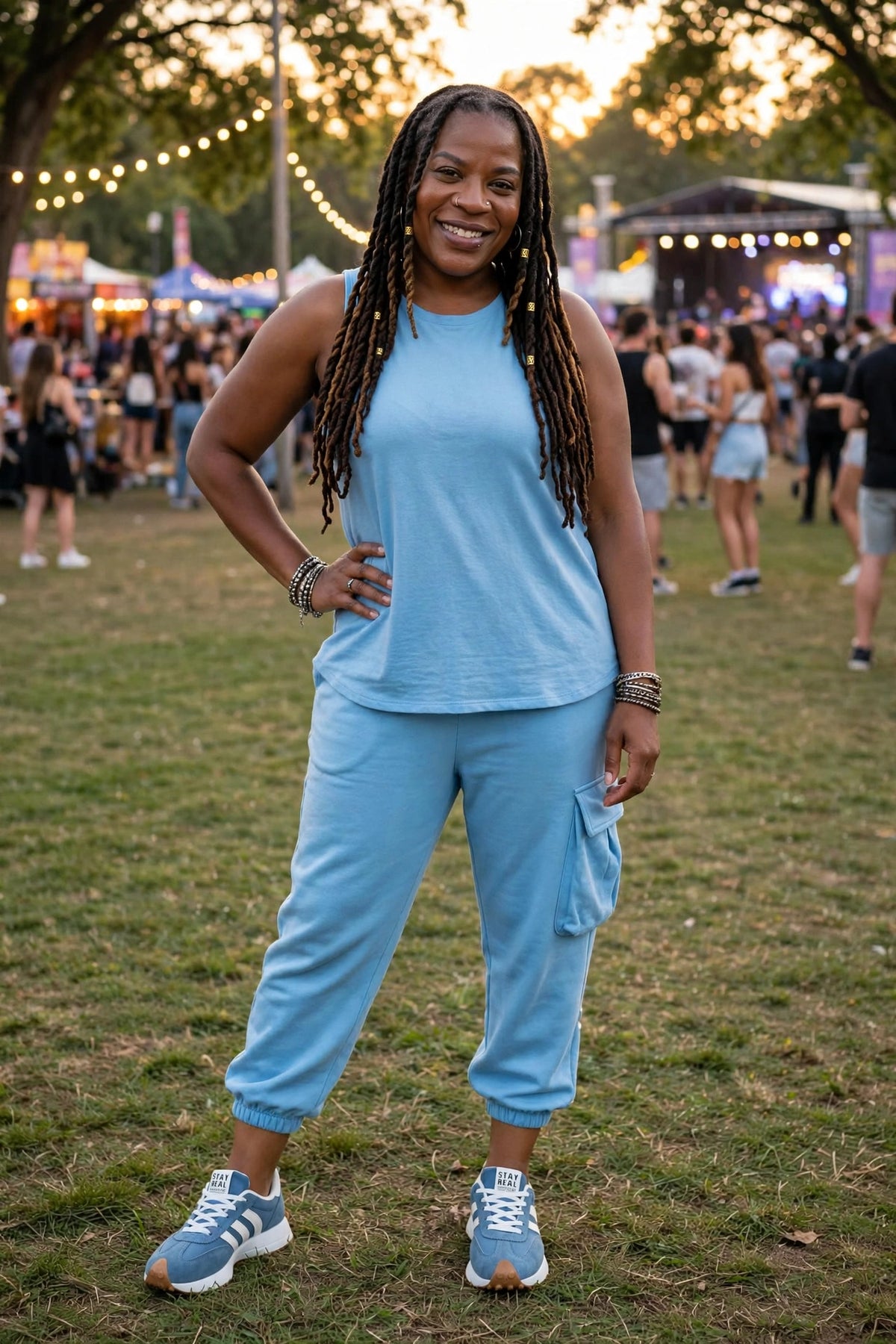 Full Size Casual Tank and Cargo Pants Set Plus Size